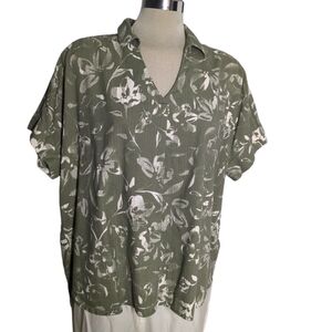 Green and Beige Print Flare Plus Blouse Size 20